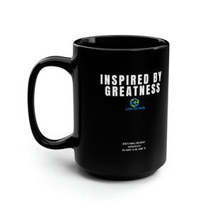 INSPIRED BY GREATNESS Black Mug, 15oz