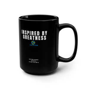 INSPIRED BY GREATNESS Black Mug, 15oz